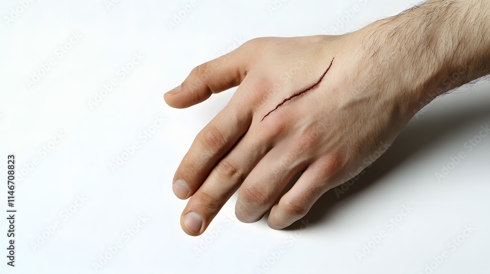 A close-up of hands gently touching a scar, symbolizing healing and acceptance, on a white background A close-up of hands gently touching a scar, symbolizing healing and acceptance, on a white background