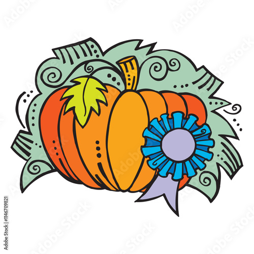 A prize winning pumpkin on display at an agricultural fair