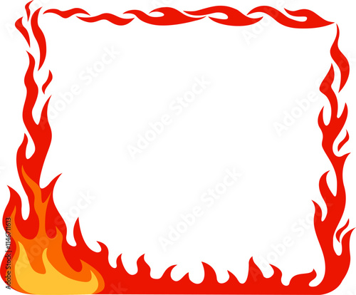 Stylized flames creating a frame border with empty space in the center on white background, ideal for certificates, diplomas or announcements