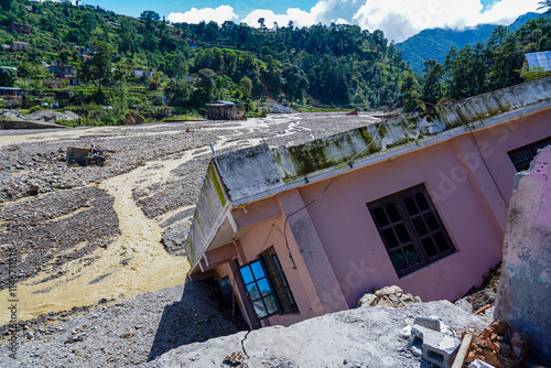 Nakhu River Flooding damaged Homes in Tikabhairab Region, Lalitpur, Nepal. photo