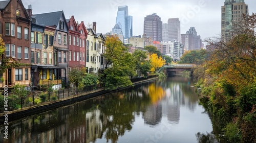 philadelphia cityscape autumn canal view