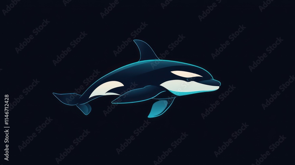 Fototapeta premium A stylized illustration of an orca swimming gracefully in a dark ocean background.