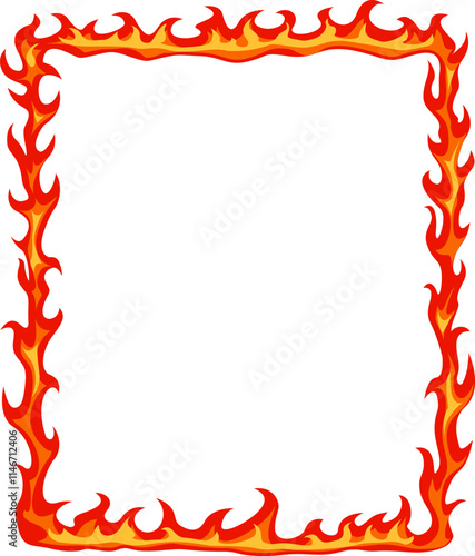 Square frame created by cartoon fire flames providing a vibrant and energetic border on a white background, ideal for adding a touch of intensity and excitement to various designs