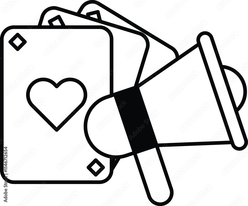 Illustration in concept of Cards and megaphones in line style Illustration in concept of Cards and megaphones in line style