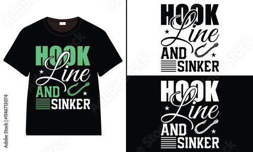 Hook, Line, and Sinker t-shirt design, Fishing typography t-shirt design, vintage t-shirt design, retro Fishing t-shirt design