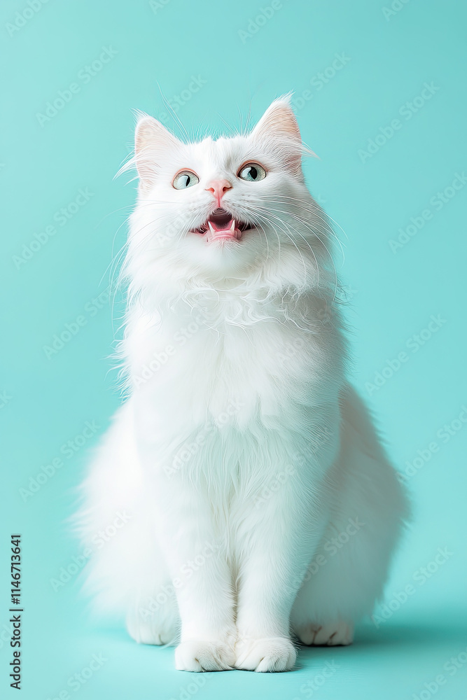White cat on a color background White cat on a color background