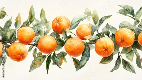 Ripe tangerines or oranges on a branch in the garden ready to harvest after the rain