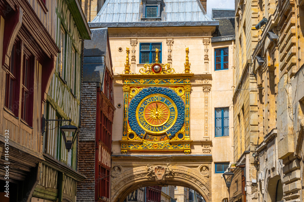 The Gros-Horloge (Great-Clock) is a fourteenth-century astronomical clock in Rouen, Normandy, France