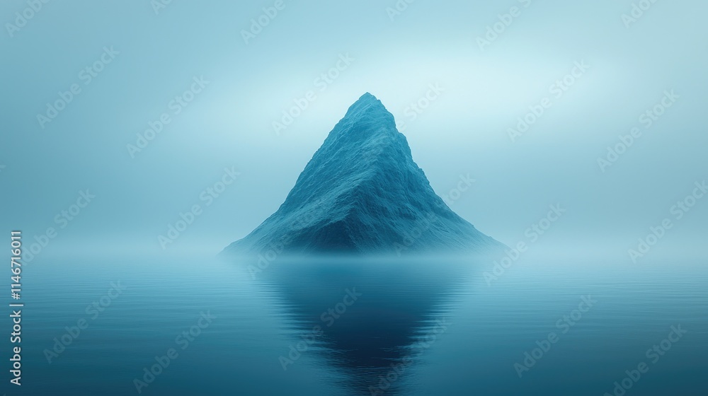 Misty peak mirroring in calm water. Misty peak mirroring in calm water.