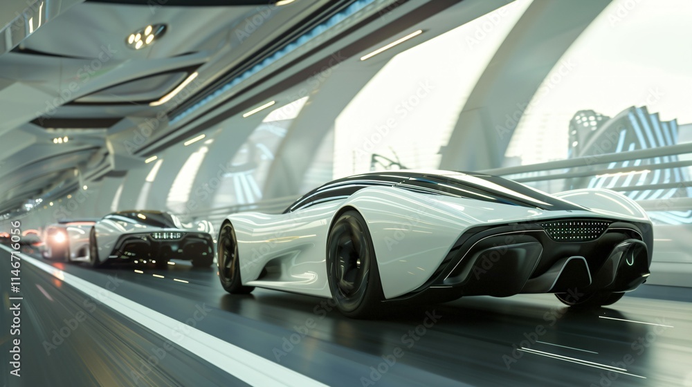 Sleek modern car seamlessly merging with another on futuristic highway, symbolizing technological integration and innovation in automotive design and transportation advancements. Sleek modern car seamlessly merging with another on futuristic highway, symbolizing technological integration and innovation in automotive design and transportation advancements.