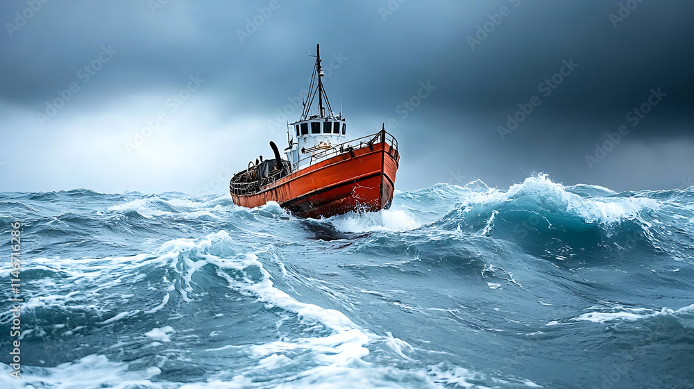 Fierce storm battling fishing vessel on turbulent seas ocean photography dramatic weather conditions eye-level adventure Fierce storm battling fishing vessel on turbulent seas ocean photography dramatic weather conditions eye-level adventure