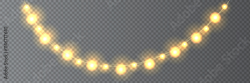 Festive Christmas light  glowing garland string on dark background.
