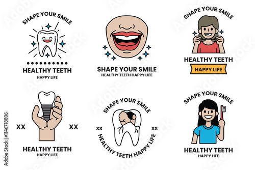 Set of illustrations in the concept of Dental Clinic in line style