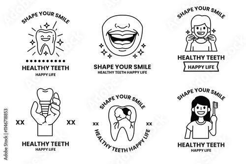 Set of illustrations in the concept of Dental Clinic in line style