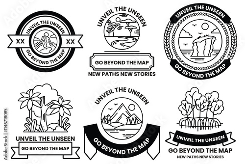 Set of illustrations in the concept of Natural tourist attractions in line style