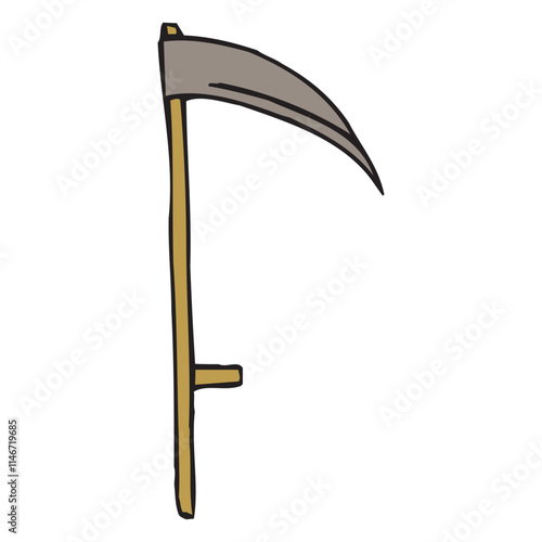 scythe agricultural hand tool for mowing grass or reaping crops color sketch engraving vector