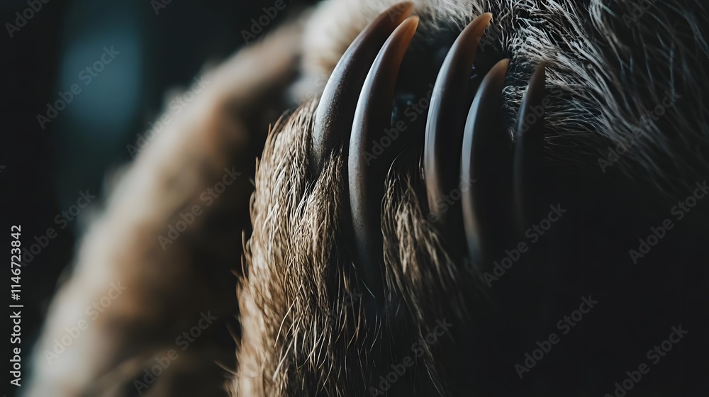 Obraz premium Close-up of a bear's paw showcasing sharp claws and fur texture.