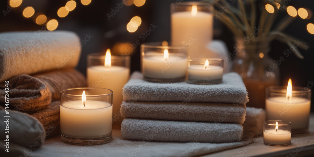 candles and towels in the spa candles and towels in the spa
