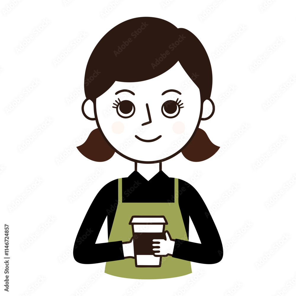 Smiling Barista Holding Coffee Cup Vector Illustration Smiling Barista Holding Coffee Cup Vector Illustration