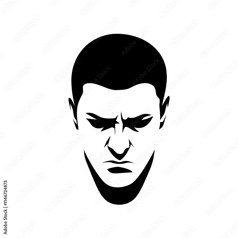 Intense Male Face Vector Illustration in Minimalist Black and White Style Intense Male Face Vector Illustration in Minimalist Black and White Style