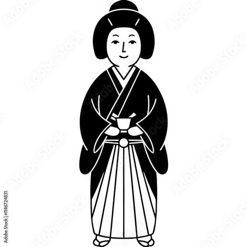  Traditional Japanese Geisha in Kimono Vector Illustration Art