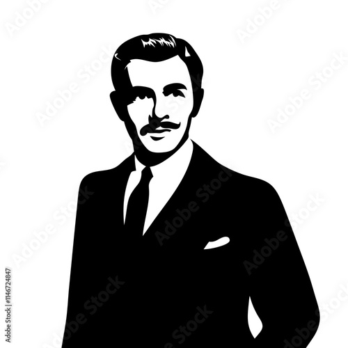  Retro Styled Man in Suit with Mustache Classic Vector Illustration