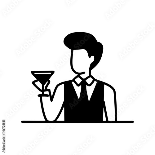  Elegant Bartender Silhouette with Cocktail in Hand Vector Illustration