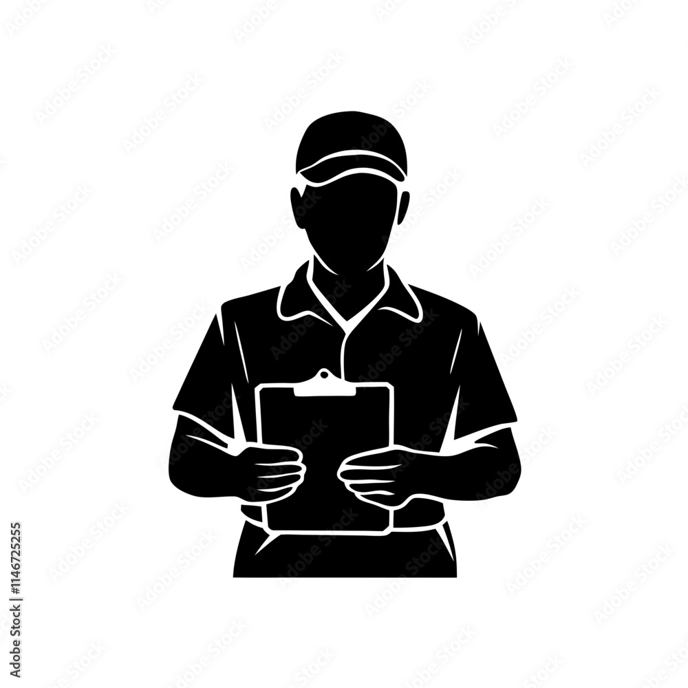 Delivery Worker Silhouette with Cap and Clipboard Vector Illustration Delivery Worker Silhouette with Cap and Clipboard Vector Illustration