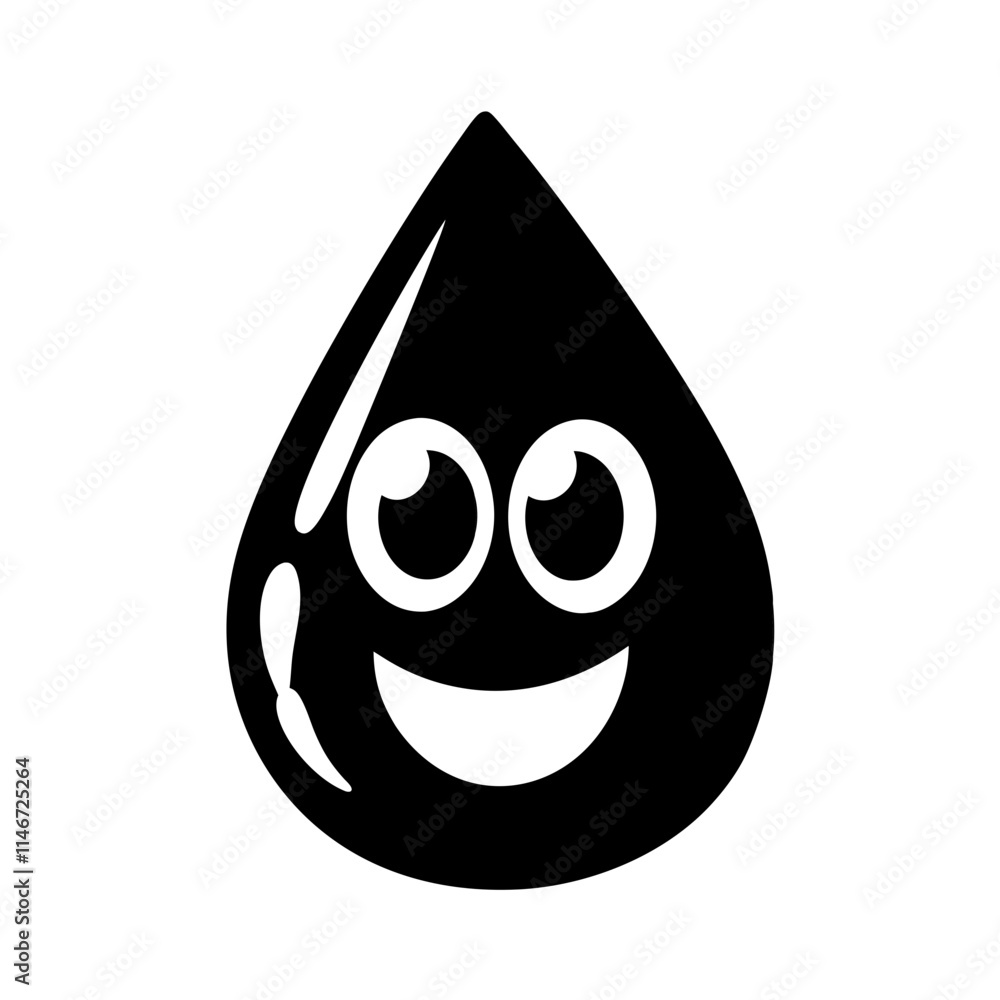 Smiling Water Droplet Vector with Happy Expression and Cartoon Eyes Smiling Water Droplet Vector with Happy Expression and Cartoon Eyes