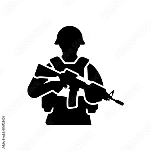  Soldier Silhouette Illustration with Rifle in Battle Stance Military Vector