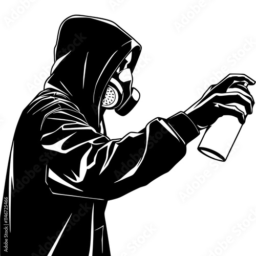  Street Art Graffiti Artist in Mask Holding Spray Paint Can Vector Illustration