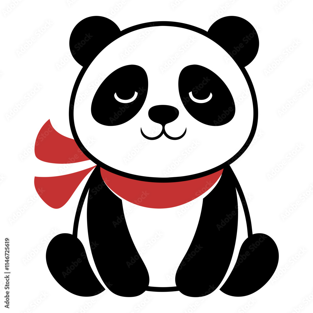 Fototapeta premium Cute Smiling Panda with Red Scarf Vector for Kids Illustrations and Decor