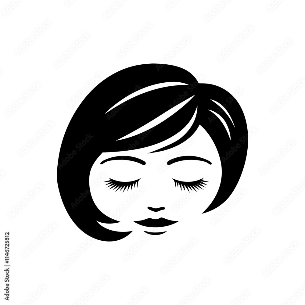 Elegant Woman’s Face Vector Illustration with Closed Eyes and Stylish Hair Elegant Woman’s Face Vector Illustration with Closed Eyes and Stylish Hair