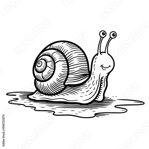  Cute Smiling Snail Vector Illustration with Spiral Shell and Antennae