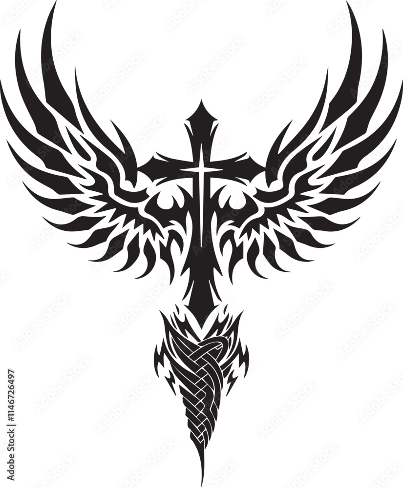 Tribal Cross with Wings Symbolic Tribal Cross with Wings Symbolic