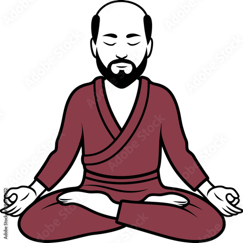  Meditative Monk in Lotus Pose Illustration for Mindfulness and Yoga Themes