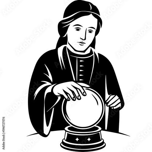  Fortune Teller with Crystal Ball Predictive Future Vector Art Illustration
