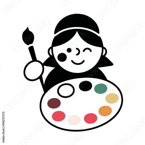 Smiling Artist Character with Paint Palette and Brush Vector Illustration