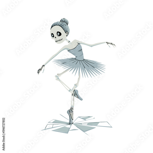  Skeleton Ballerina Dancing on Ice Artistic Vector Illustration for Halloween Themes