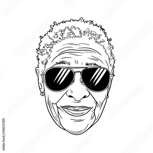  Elderly Woman Wearing Sunglasses Vector Illustration with Stylish Expression