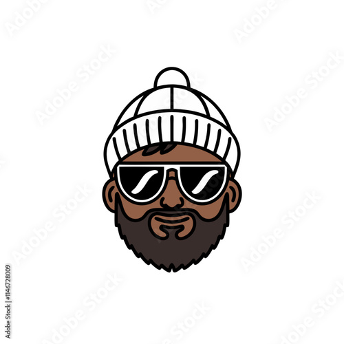  Trendy Bearded Man in Sunglasses and Winter Hat Vector Illustration