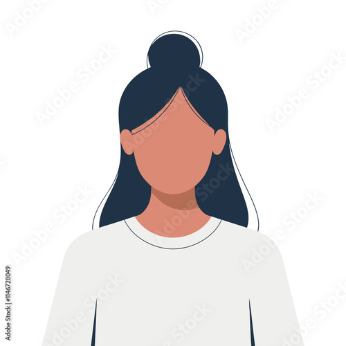  Female Avatar with Dark Hair and White Shirt Minimalist Vector Art