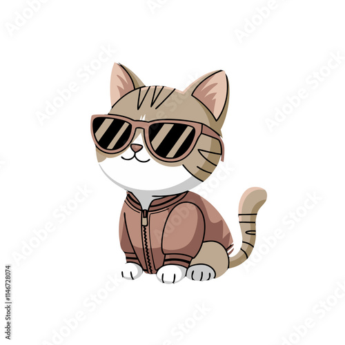  Cool Cat Wearing Sunglasses and Jacket Vector Illustration for Stylish Design