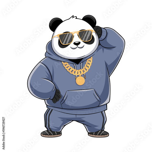  Cool Panda Hip Hop Character with Sunglasses and Gold Chain in Hoodie