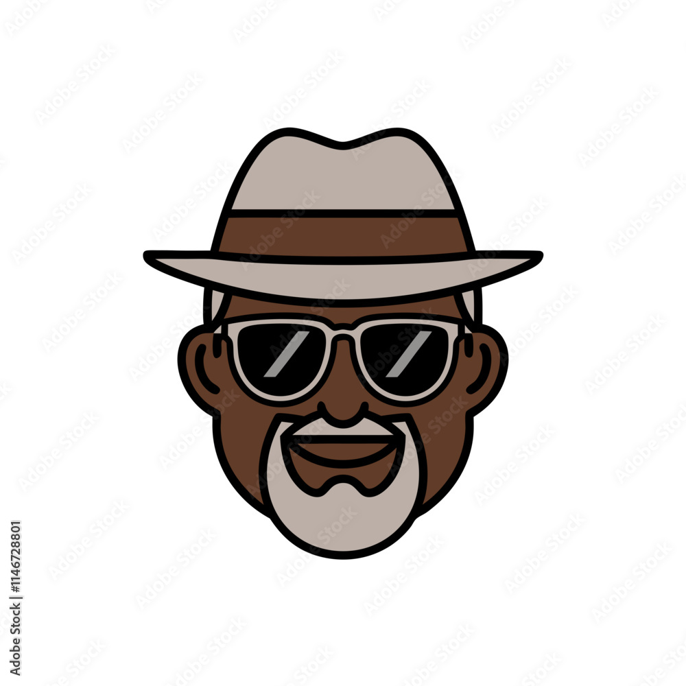 Stylish Elderly Man Wearing Hat and Sunglasses Vector Illustration Stylish Elderly Man Wearing Hat and Sunglasses Vector Illustration