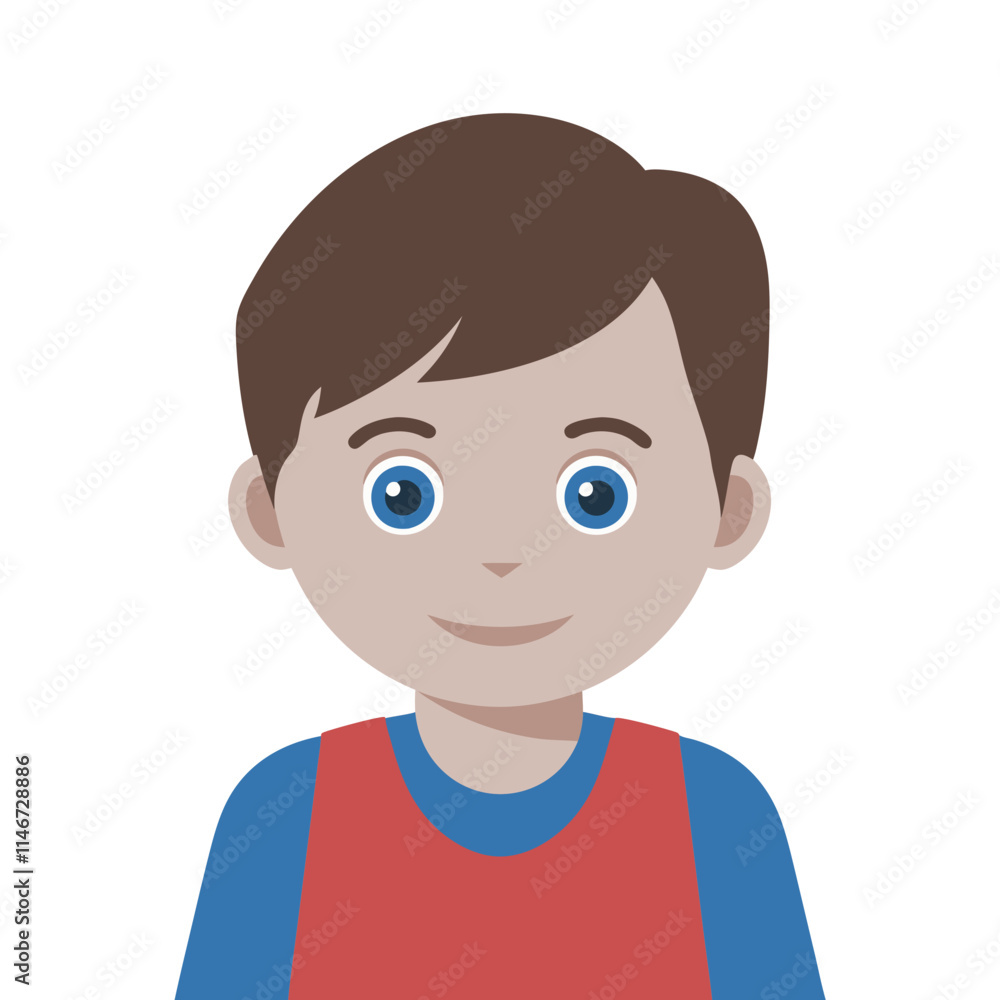 Cute Smiling Boy Vector Illustration with Blue Eyes and Brown Hair Cute Smiling Boy Vector Illustration with Blue Eyes and Brown Hair