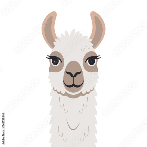  Cute Cartoon Llama Face Vector with Fluffy Fur and Friendly Expression