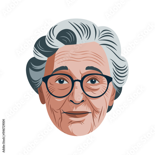  Elderly Woman Smiling Vector Illustration with Glasses for Senior Design Use