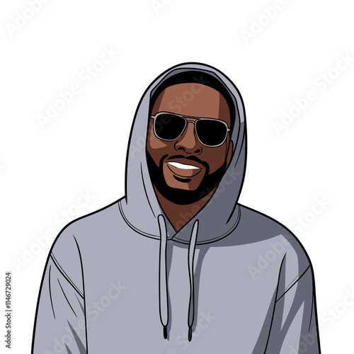 Smiling Man with Sunglasses Wearing Hoodie Vector Art