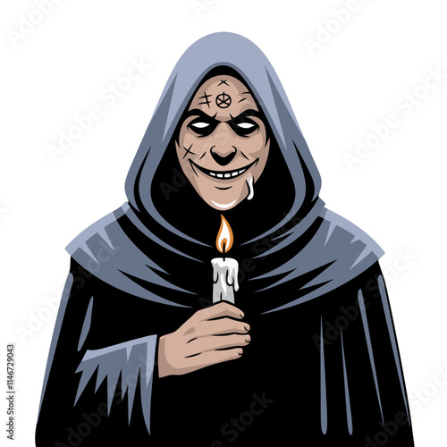  Creepy Hooded Figure Holding Candle Illustration for Halloween and Horror Themes